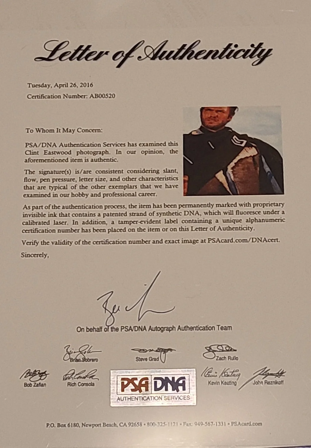 Clint Eastwood Signed The Good The Bad The Ugly 16x20 Photo PSA LOA, изображение 2
