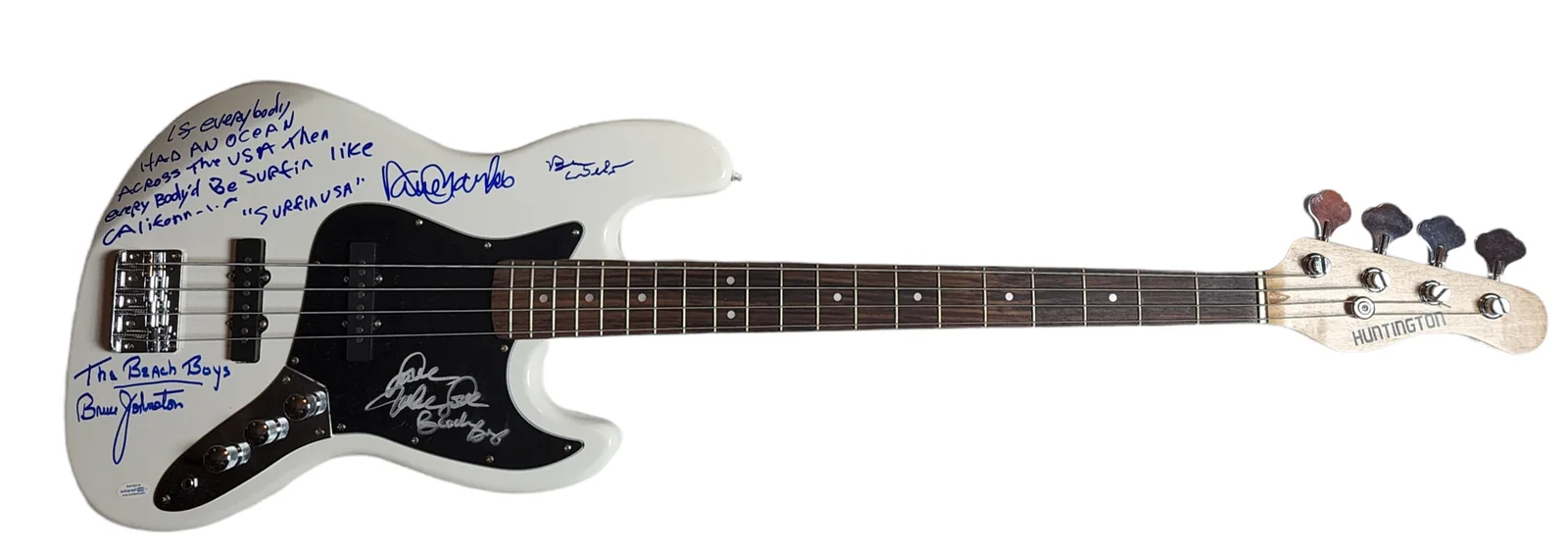 The Beach Boys Signed Huntington Bass Guitar with Surfin USA Lyrics ACOA, изображение 4