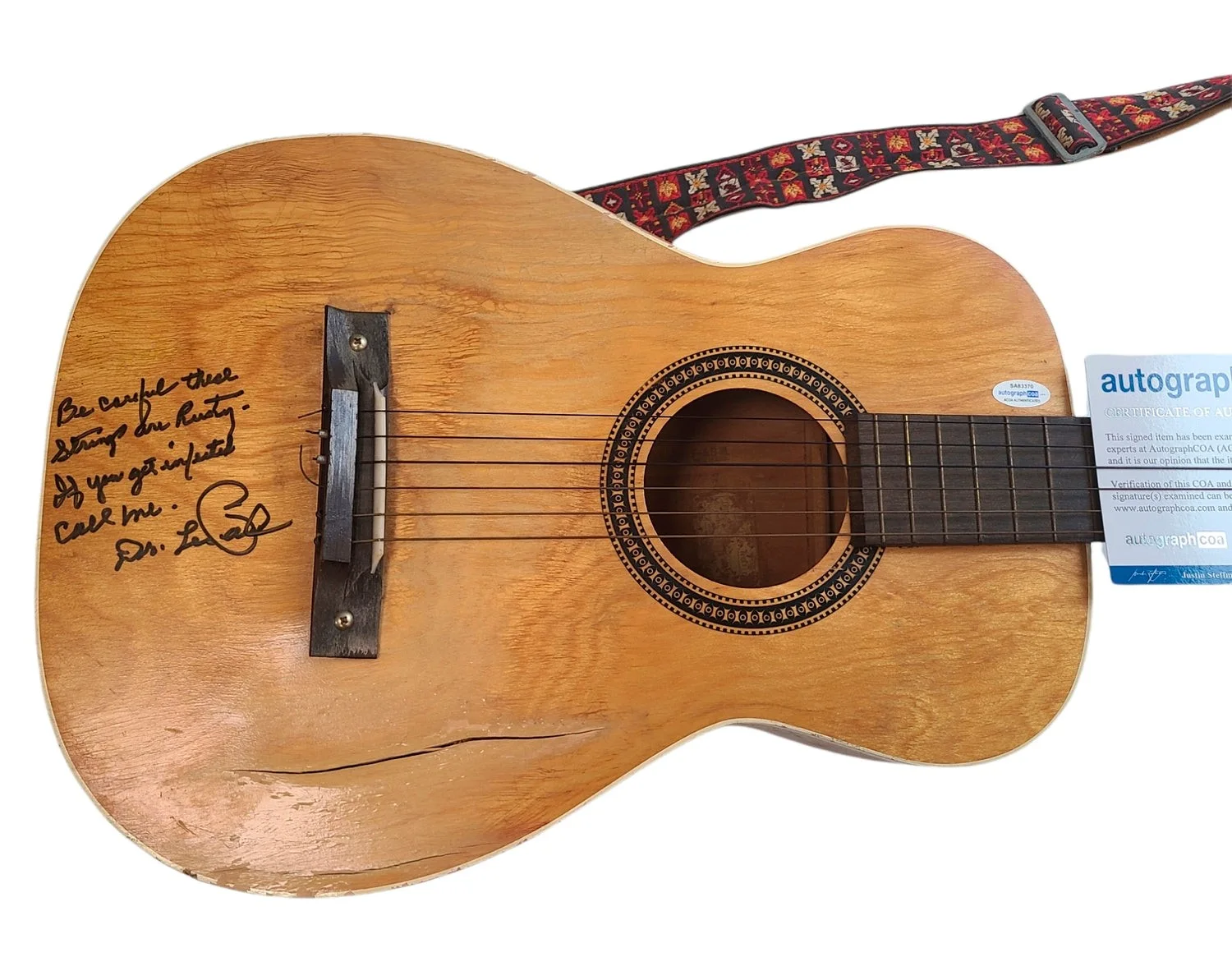 Les Paul Amazing Inscription Signed Damaged Vintage Harmony Guitar ACOA, image 2