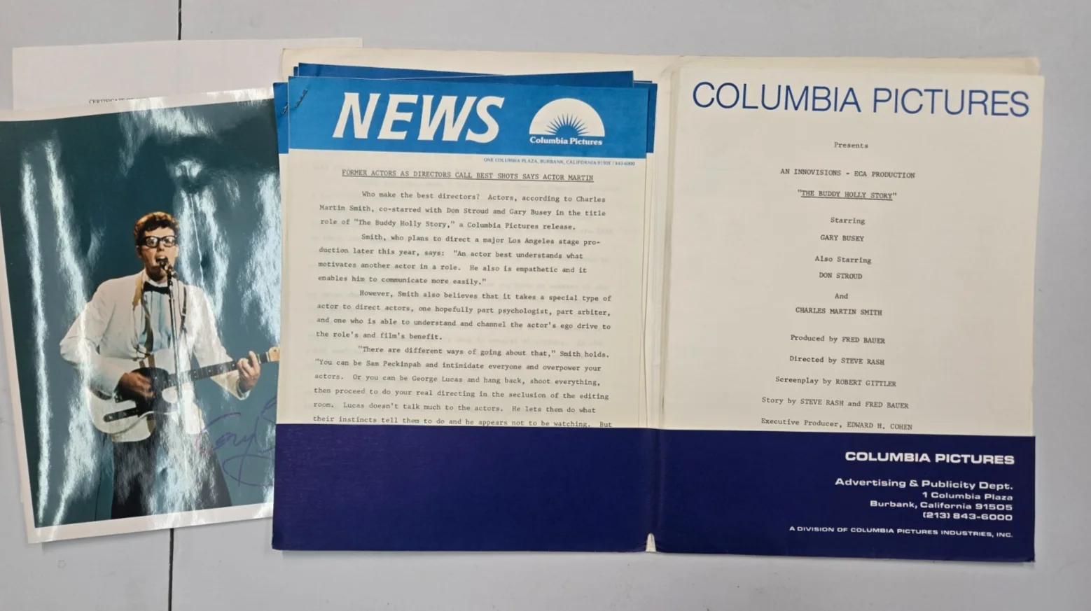 GARY BUSEY — THE BUDDY HOLLY STORY PRESS MATERIAL PACKET W/GARY BUSEY AUTOGRAPH & COA, image 4
