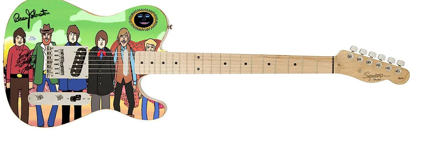 The Beach Boys Autographed Band Cartoon Photo Graphics Fender Guitar ACOA Exact, изображение 3