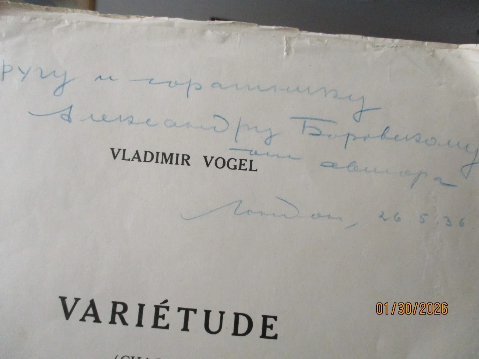 VLADIMIR VOGEL signed "VARIETUDE" (Chaconne) piano score to Alexander Borovsky, image 3