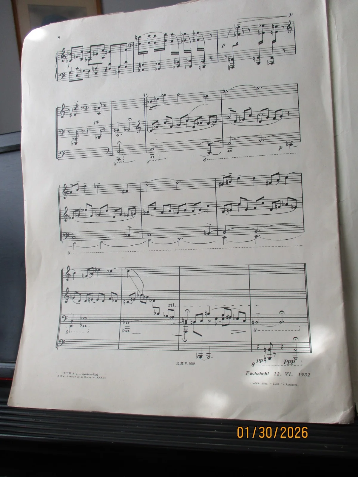 VLADIMIR VOGEL signed "VARIETUDE" (Chaconne) piano score to Alexander Borovsky, image 4