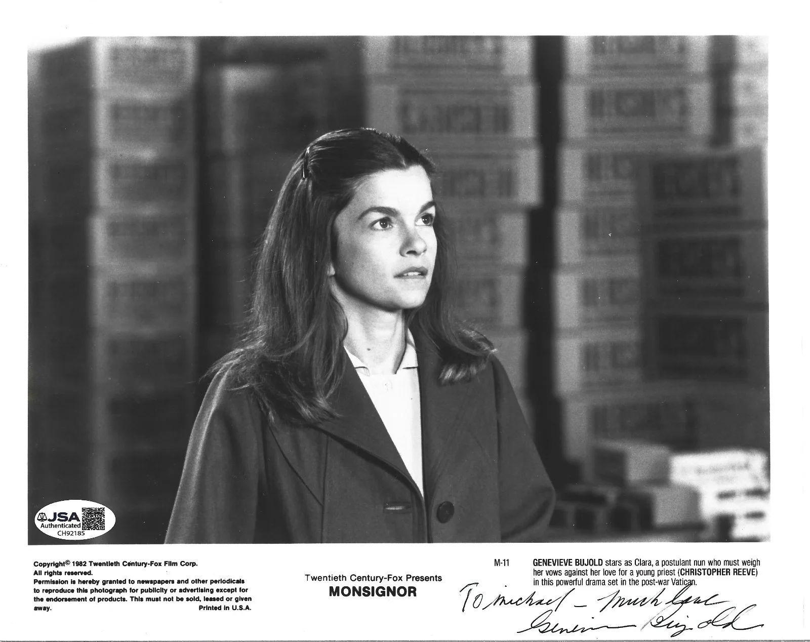 Genevieve Bujold — Genevieve Bujold REAL hand SIGNED 1982 Monsignor Promo Photo JSA COA Autographed