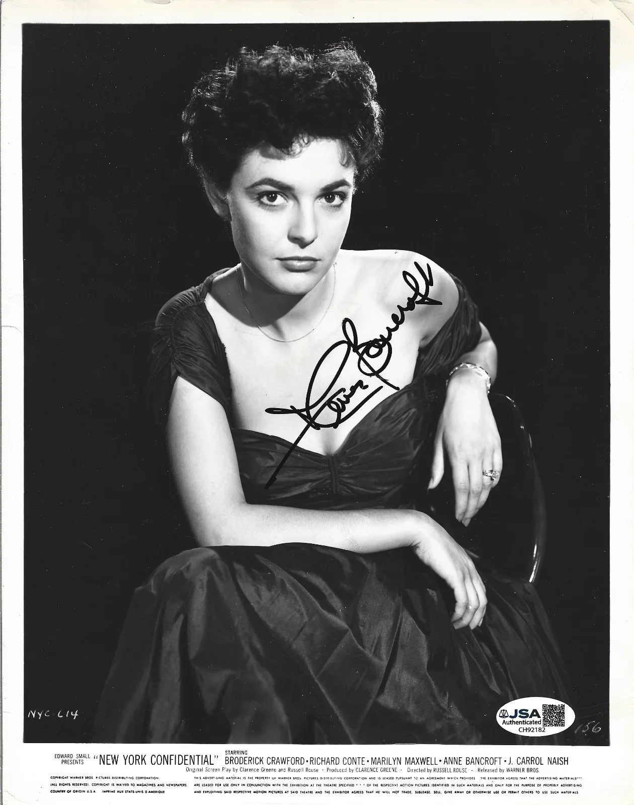 Anne Bancroft — Anne Bancroft SIGNED 1955 New York Confidential Promo Photo JSA COA Autographed