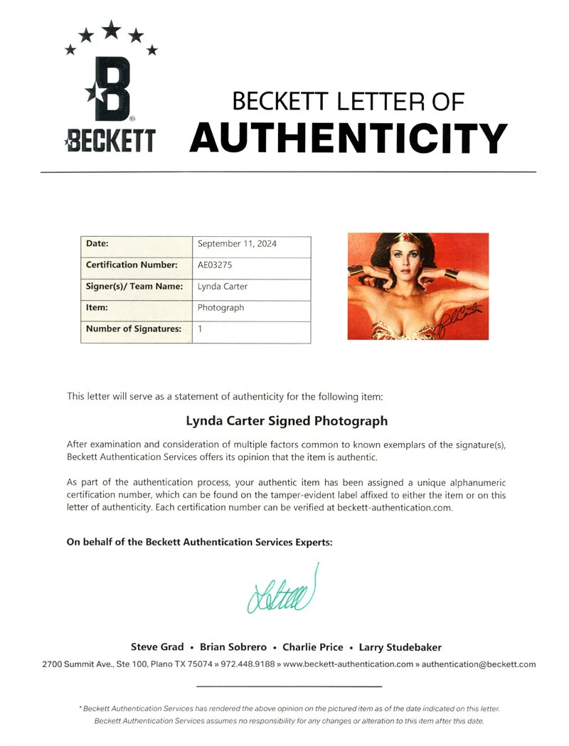 LYNDA CARTER SIGNED AUTOGRAPHED 11x14 PHOTO WONDER WOMAN VERY RARE BECKETT BAS, изображение 3