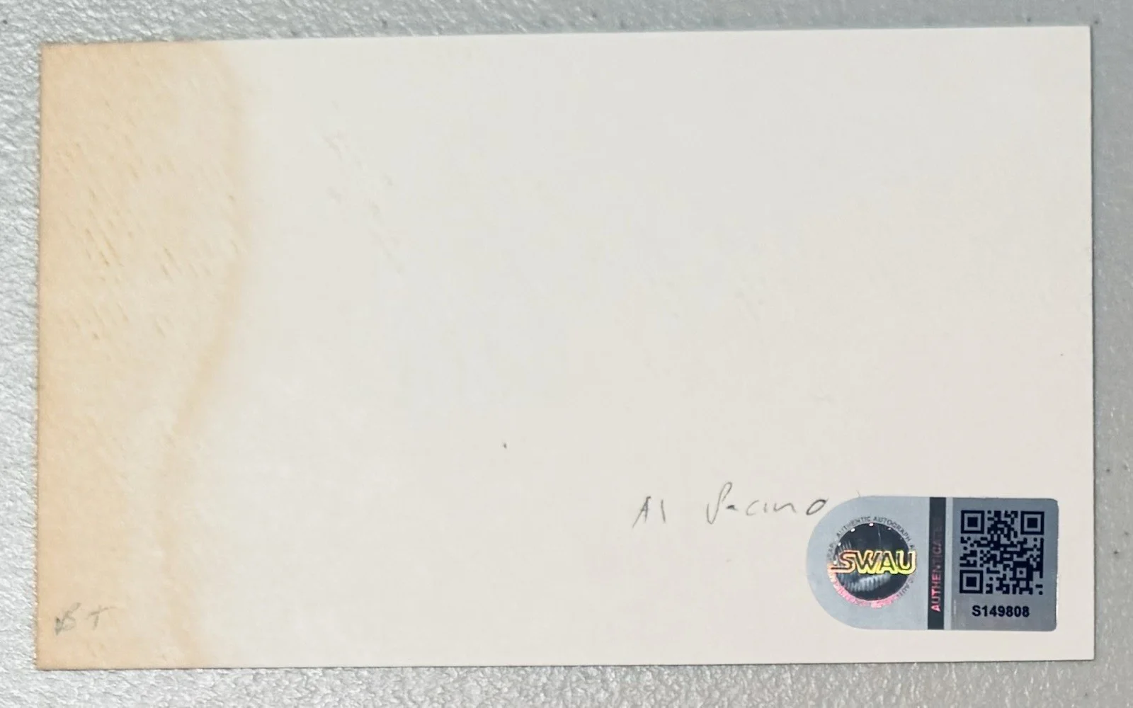 Al Pacino Vintage Signed Autographed 3x5 Card SWAU Authenticated The Godfather, image 2