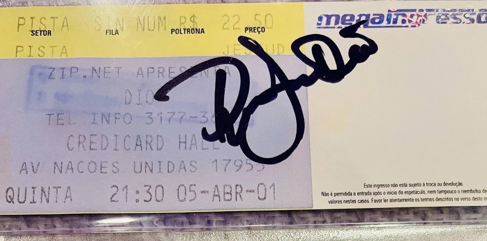 Ronnie James Dio Signed Ticket 2001 Gem Autograph PSA/DNA RIP 2010, image 2
