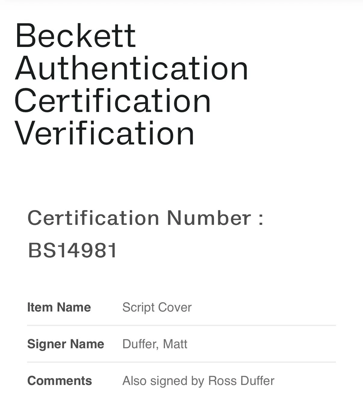 Matt Duffer amd Ross Duffer — MATT DUFFER & ROSS DUFFER SIGNED SCRIPT COVER DUFFER BROTHERS BECKETT BS14981, image 3