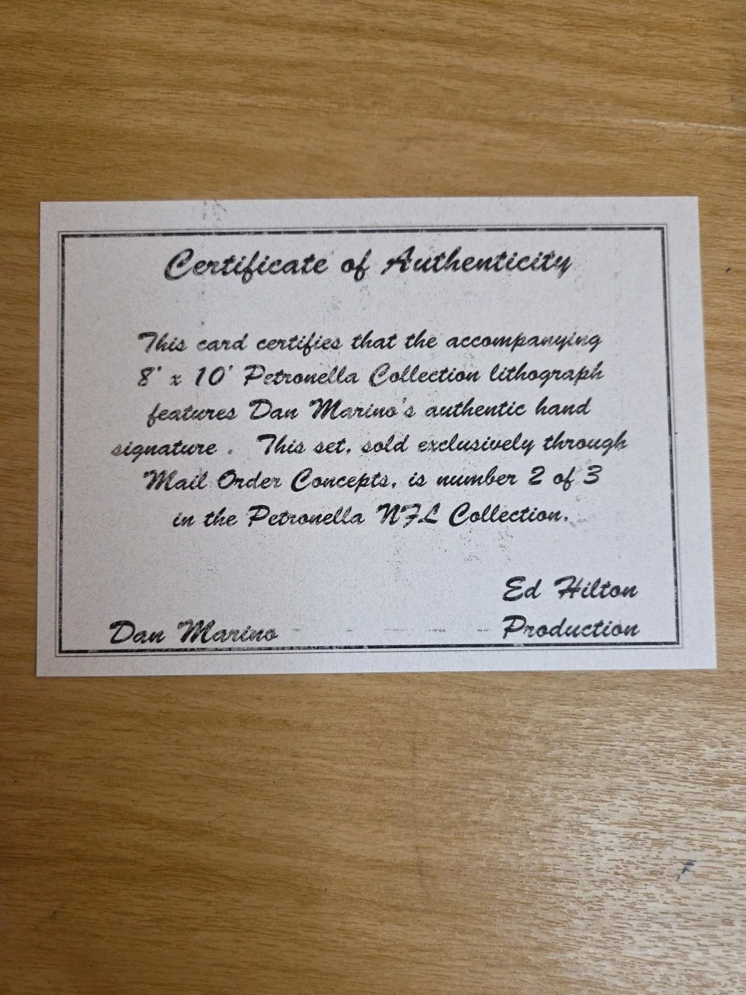 Dan Marino Signed W/ COA Miami Dolphins Petronella Limited Edition NFL HOF Auto, изображение 3