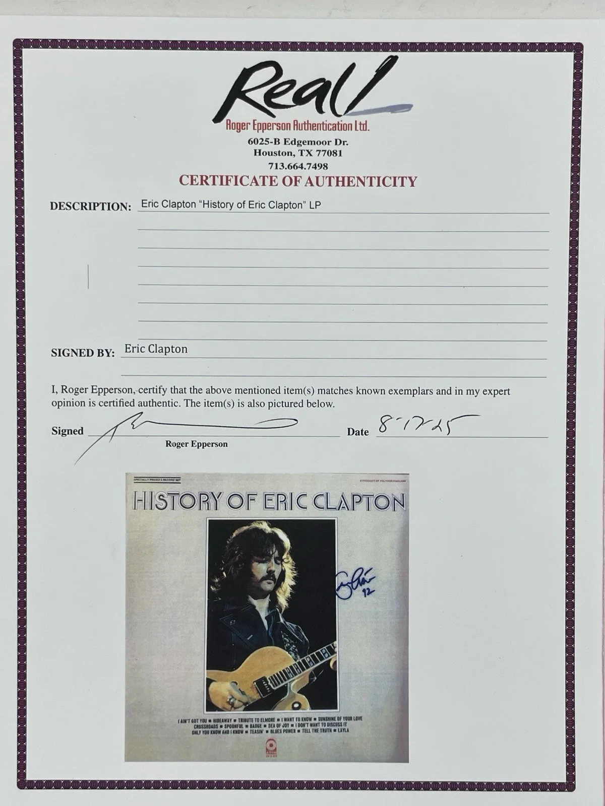 The Story of Eric Clapton Rare Autographed Hand Signed Vinyl Album Record COA 🎸, изображение 3