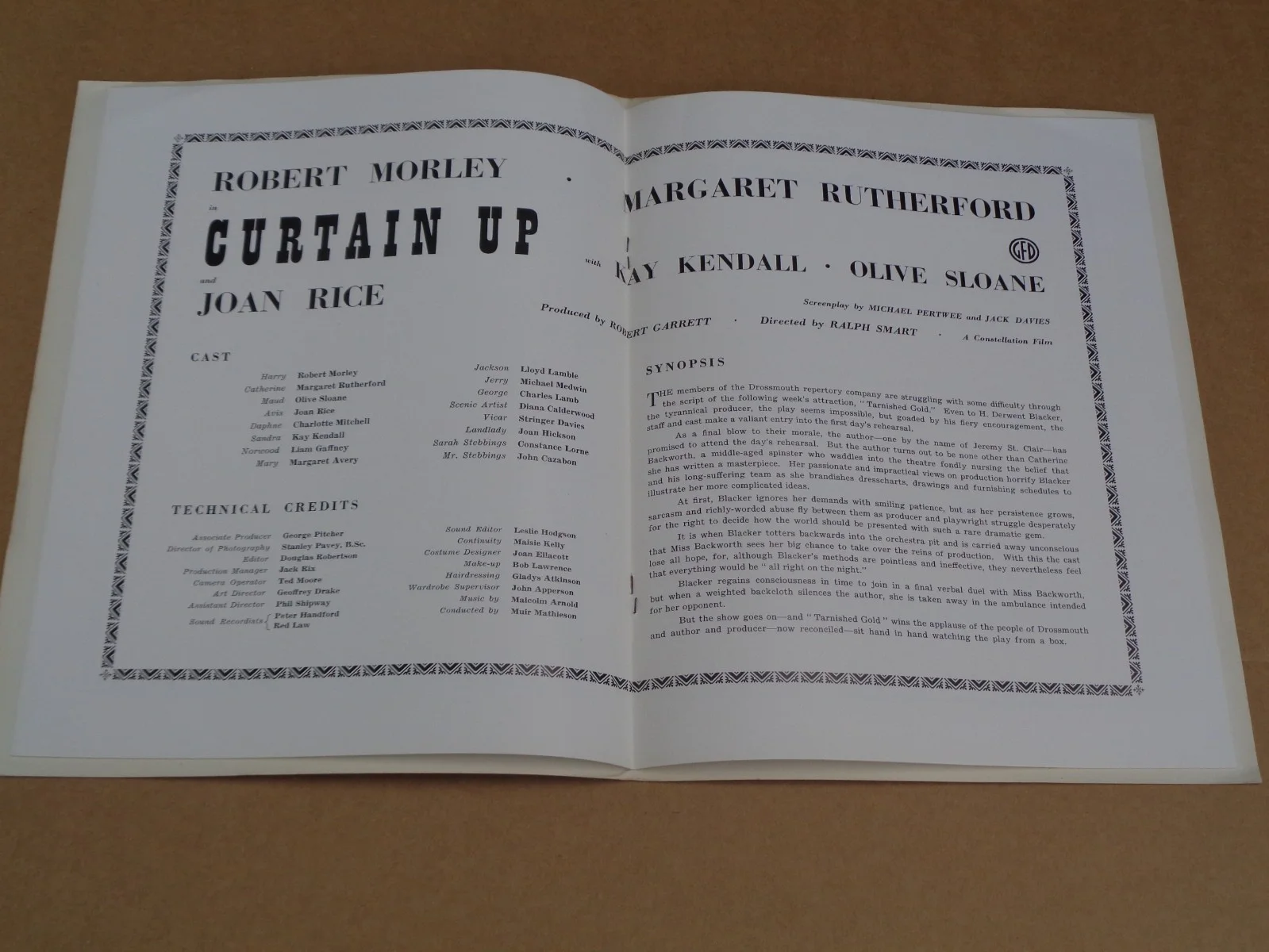 Robert Morley/Margaret Rutherford - Curtain Up - 1952 UK Gala Premiere Brochure, изображение 3
