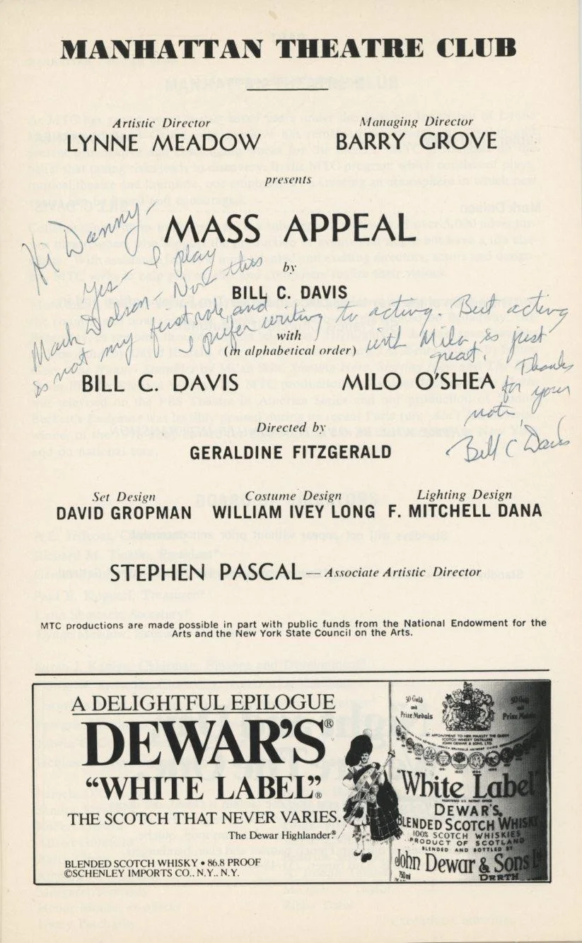 Bill C Davis — Bill C. Davis- Signed Manhattan Theatre Club Showbill for "Mass Appeal", изображение 2