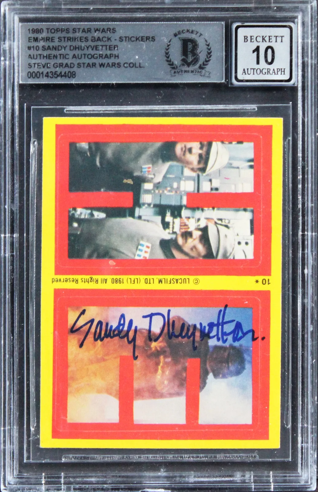 Sandy Dhuyvetter — Sandy Dhuyvetter Signed 1980 Star Wars ESB Stickers #10 Card Auto 10! BAS Slab