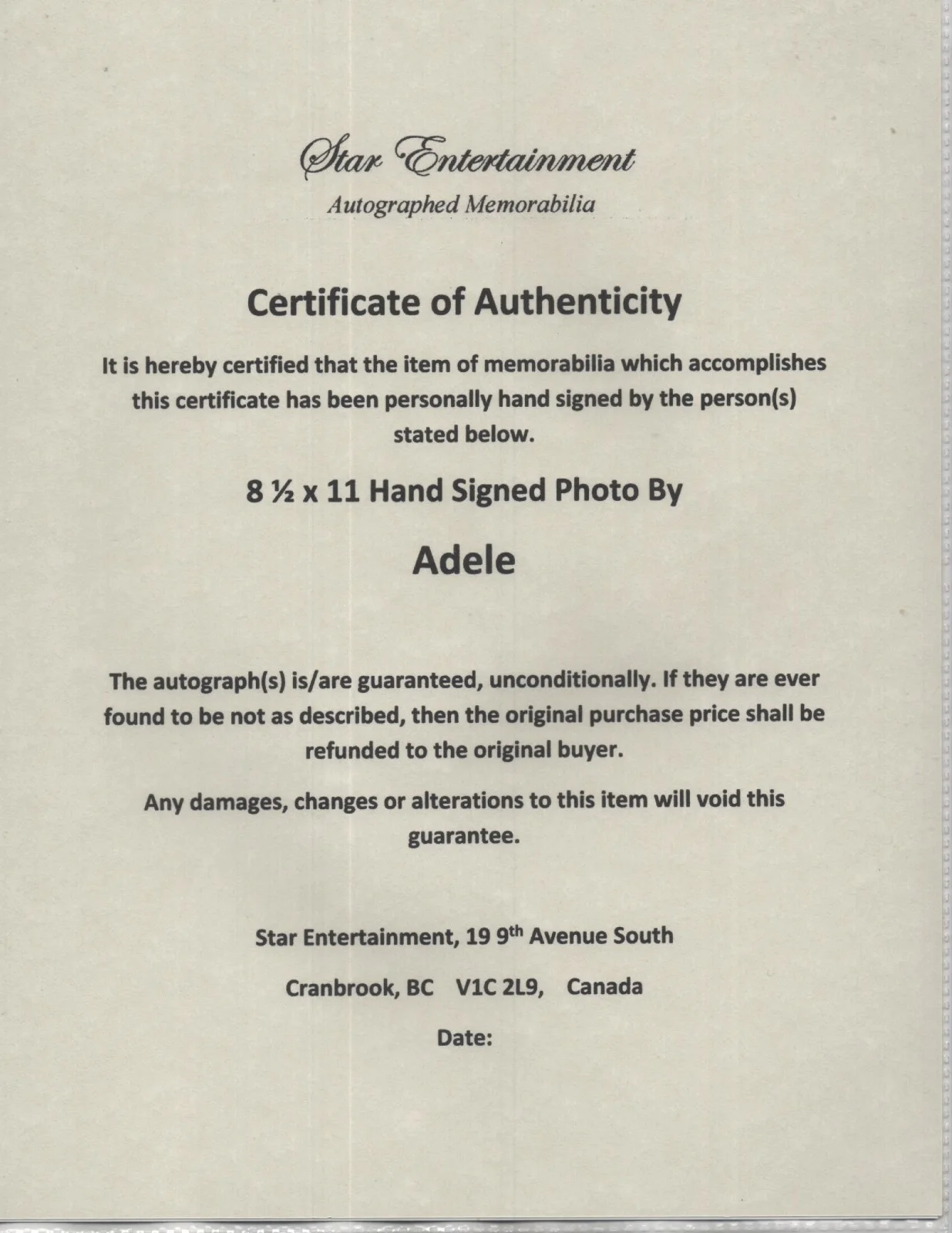 ADELE - AMAZING VOICE - UPCLOSE - BEAUTIFUL HAND SIGNED AUTOGRAPHED PHOTO COA, image 2