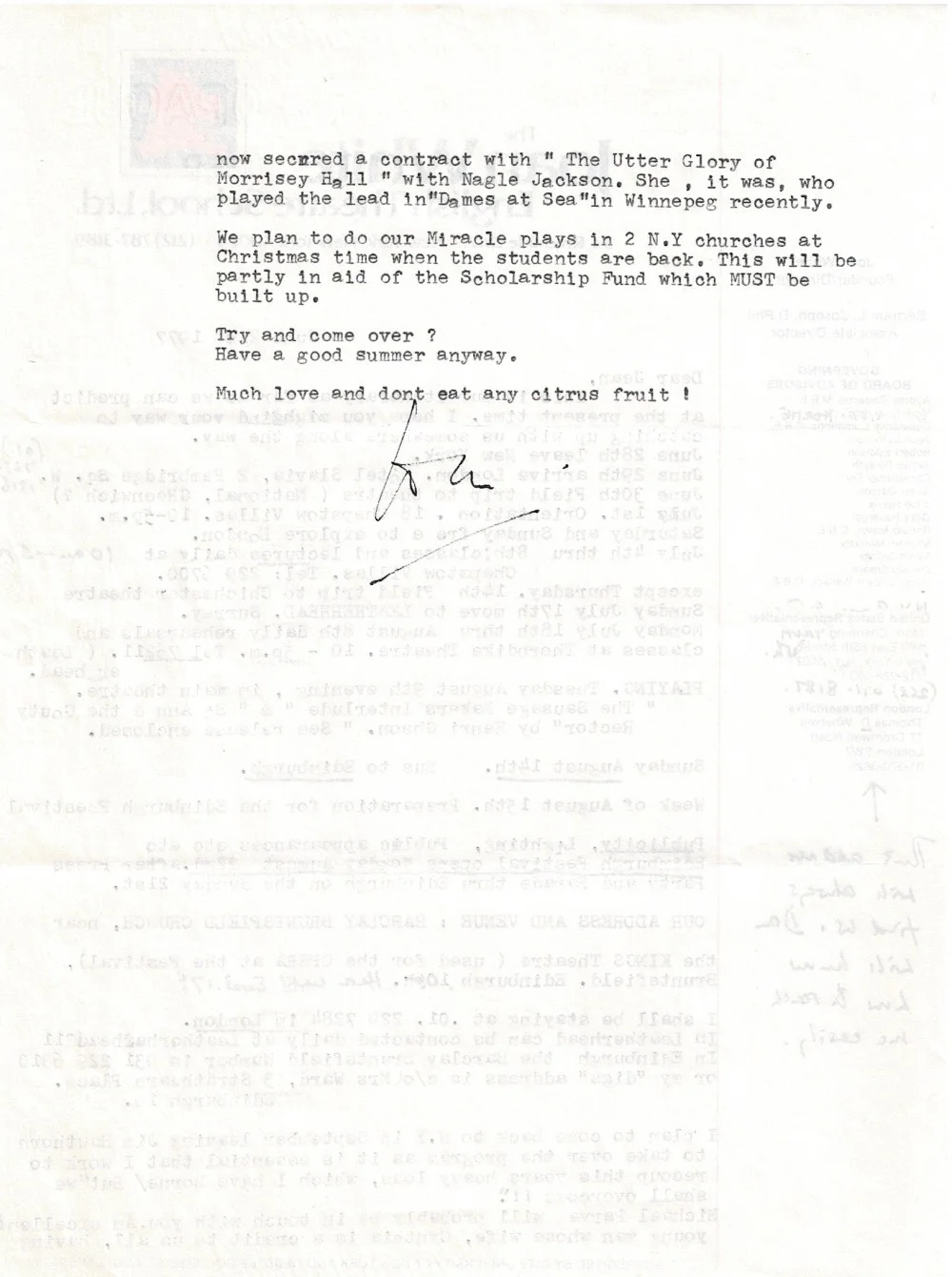 Joan White — 1977 LETTER SIGNED by British Film & TV Actress & Theater director JOAN WHITE, изображение 2