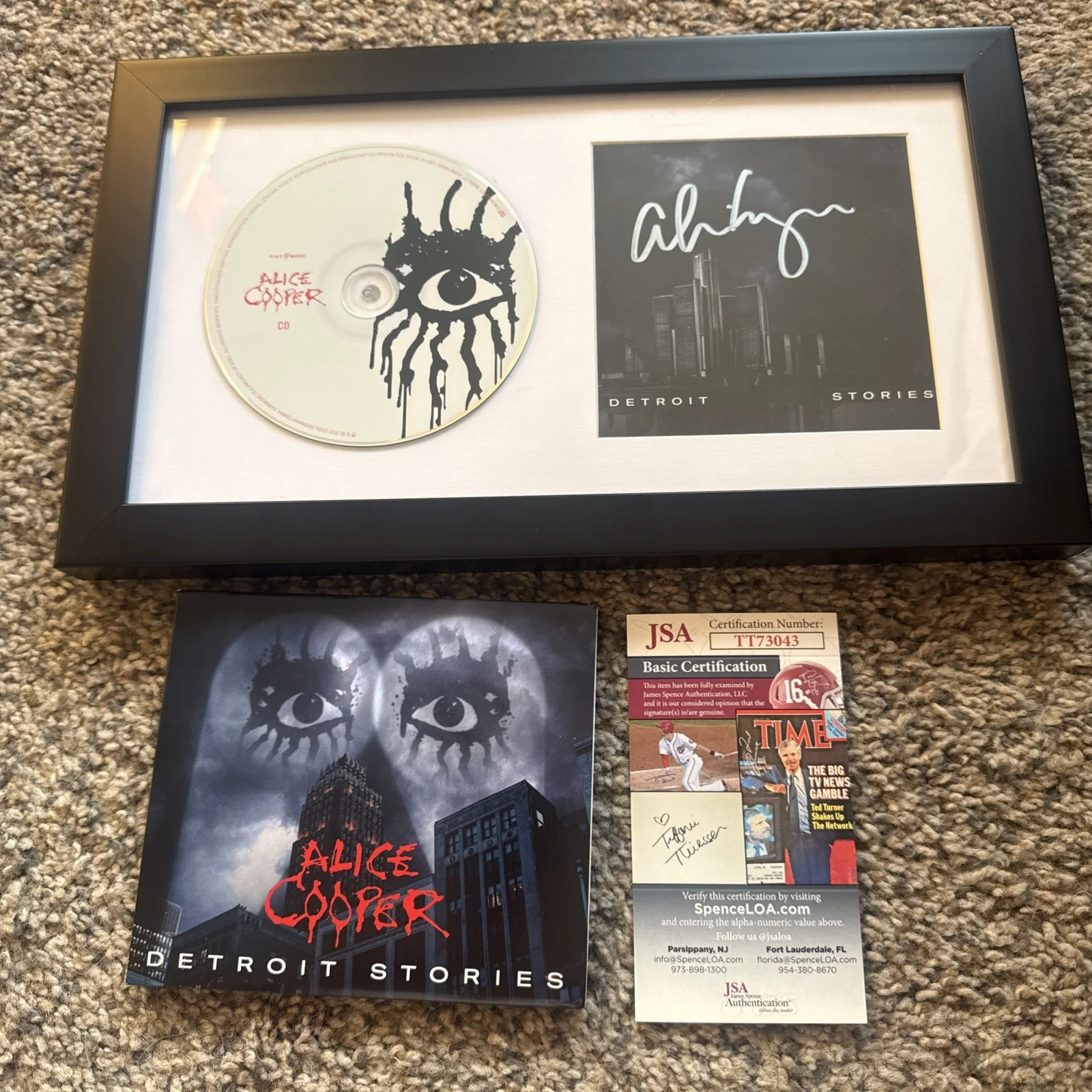 ALICE COOPER SIGNED AUTOGRAPH DETROIT STORIES FRAMED & MATTED CD DISPLAY JSA COA, изображение 2