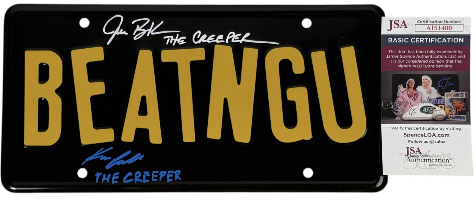 Jonathan Breck, Kevin Ball — Jonathan Breck & Kevin Ball signed License Plate BEATNGU! JSA Authentication, image 2
