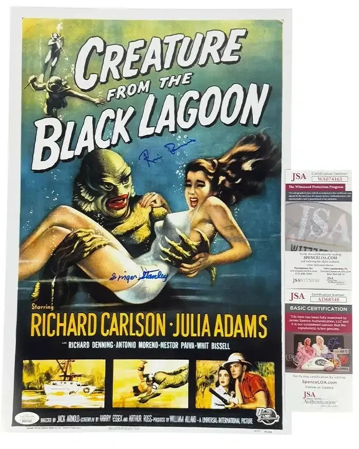 Ricou Browning & Ginger Stanley — Ricou Browning & Ginger Stanley signed 12x18 Poster The Gill JSA Authentication