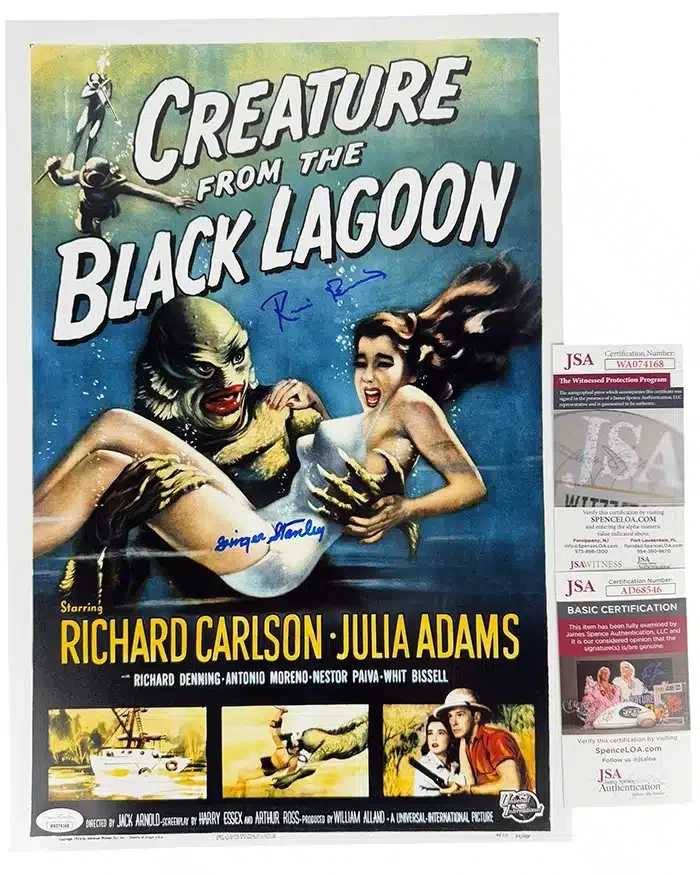 Ricou Browning & Ginger Stanley — Ricou Browning & Ginger Stanley signed 12x18 Poster The Gill JSA Authentication