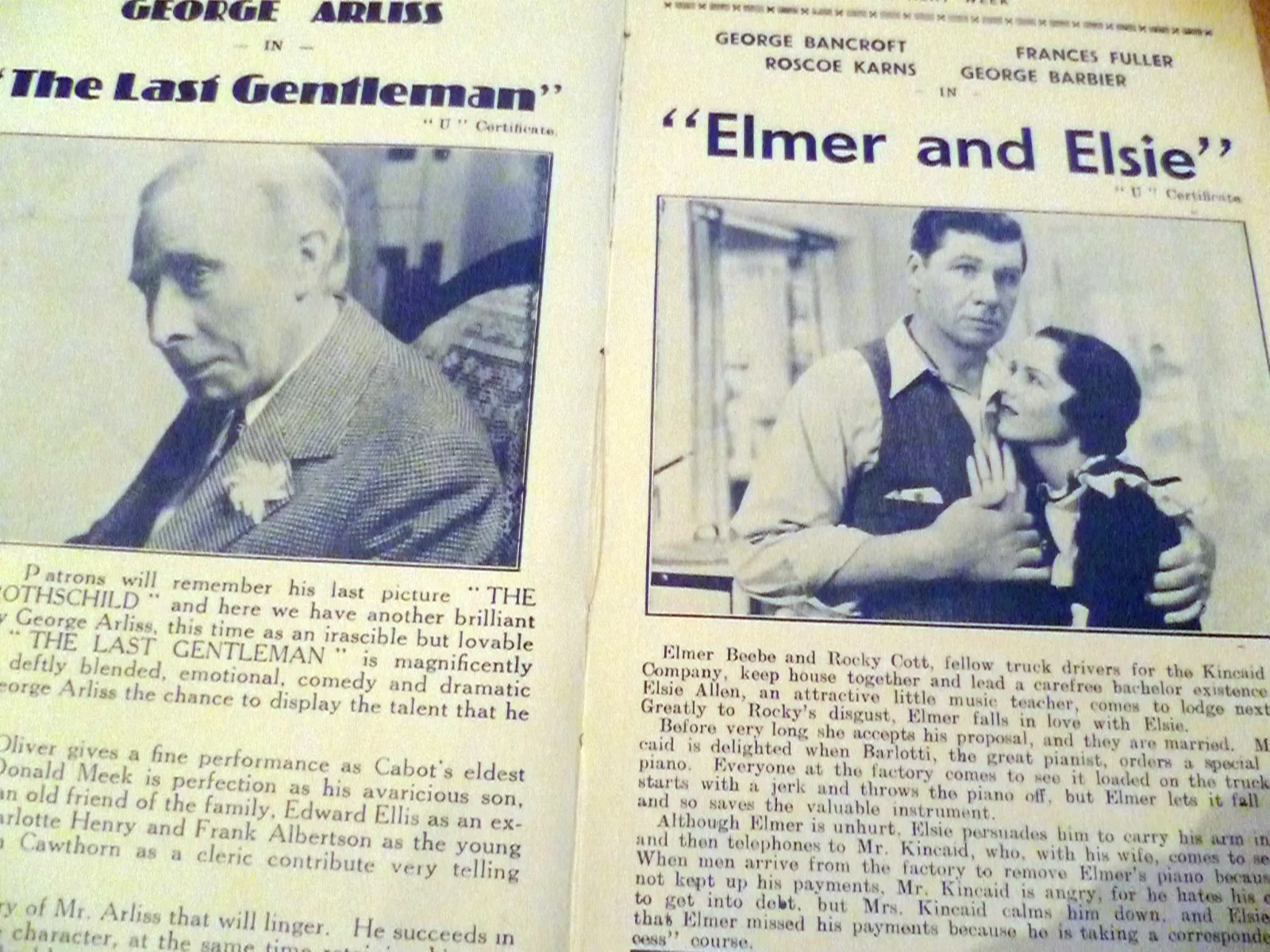 1935 Cinema Programme The Last Gentleman George Arliss / Elmer and Elsie, изображение 2
