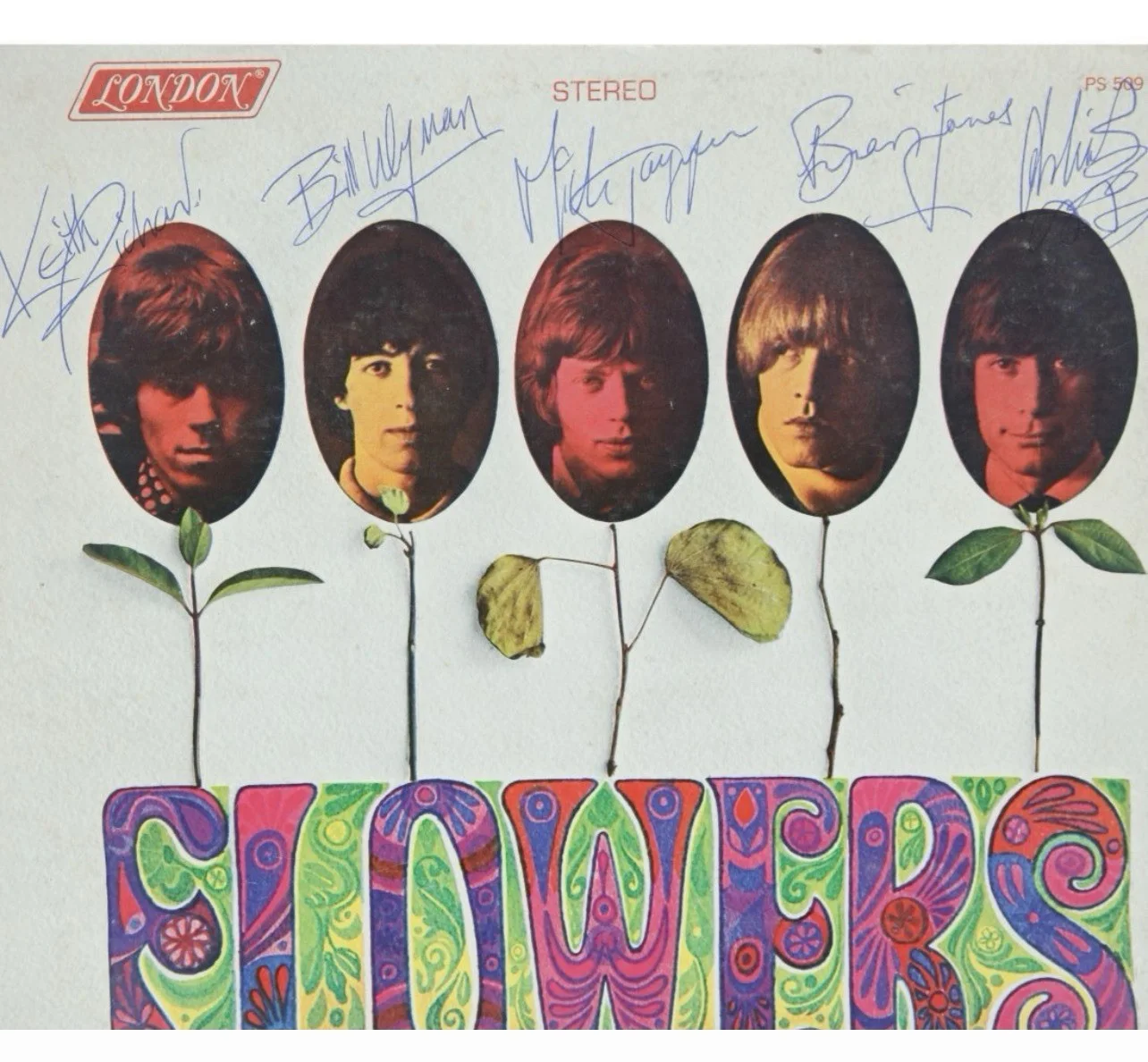 Rolling Stones Flowers Album Signed All 5 Jagger Richards Jones Watts Wyman, изображение 2