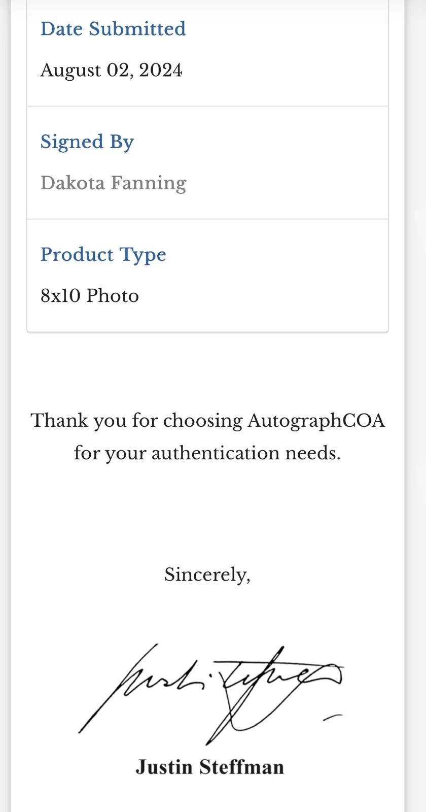Dakota Fanning — Dakota Fanning "The Watchers" AUTOGRAPH Signed Autographed 8x10 ACOA, изображение 3