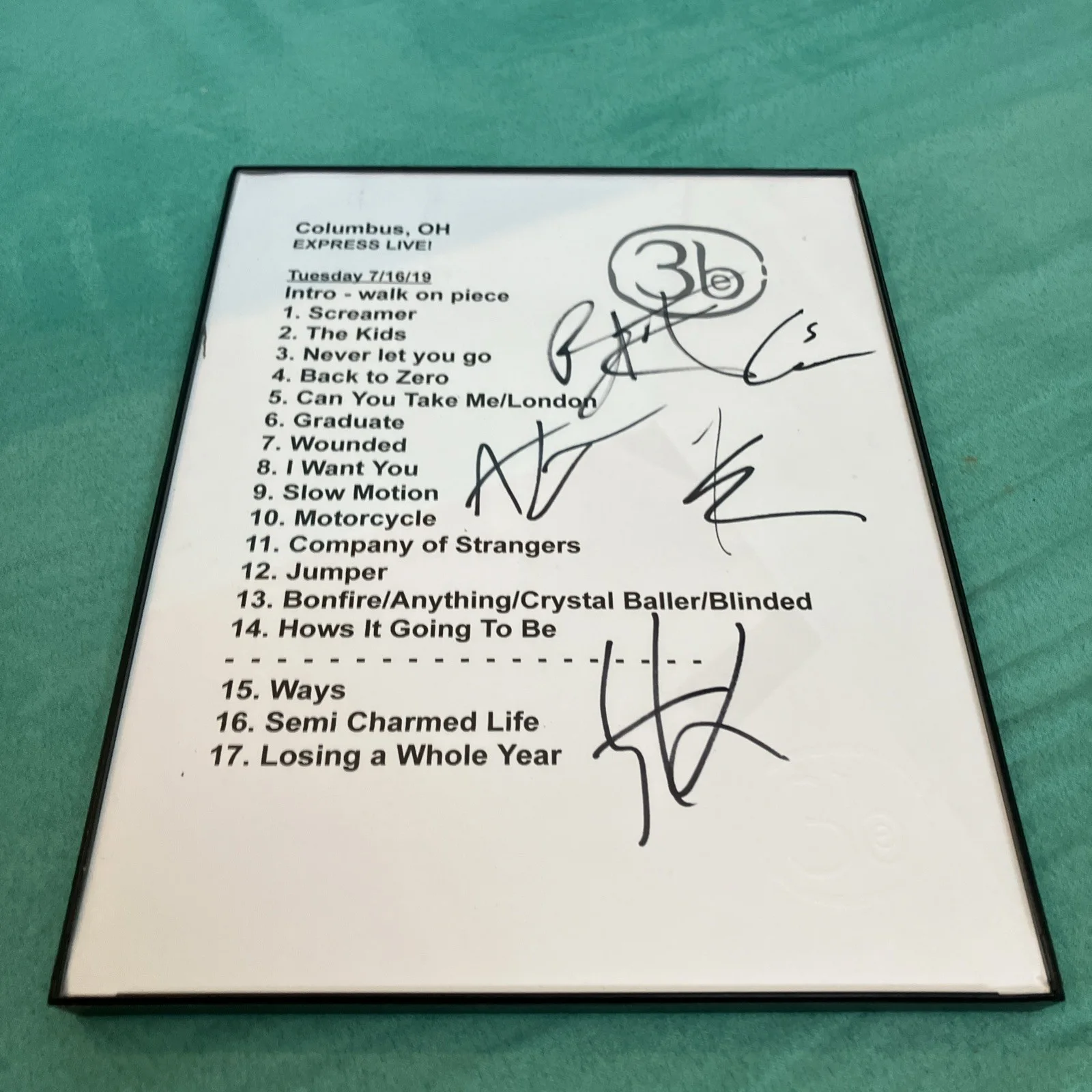 Third Eye Blind Autographed Setlist Signed 3eb Branded And Framed, изображение 3