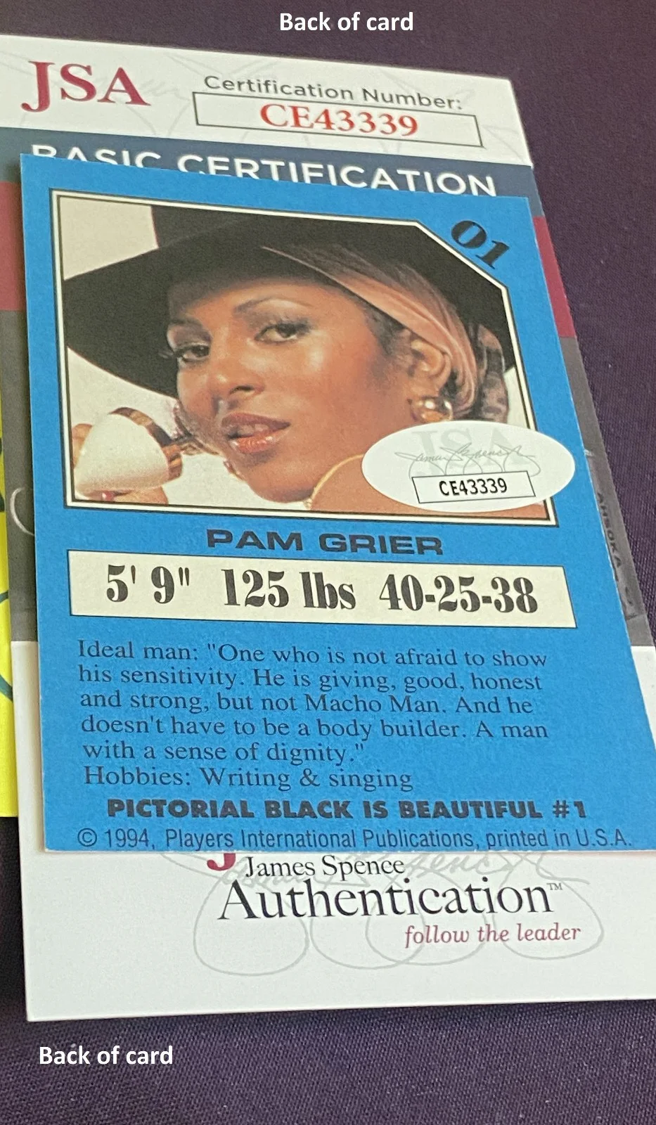 Pam Grier — Rare Pam Grier Actress Signed In Person Players Publishing 1994 #1 JSA COA, изображение 3