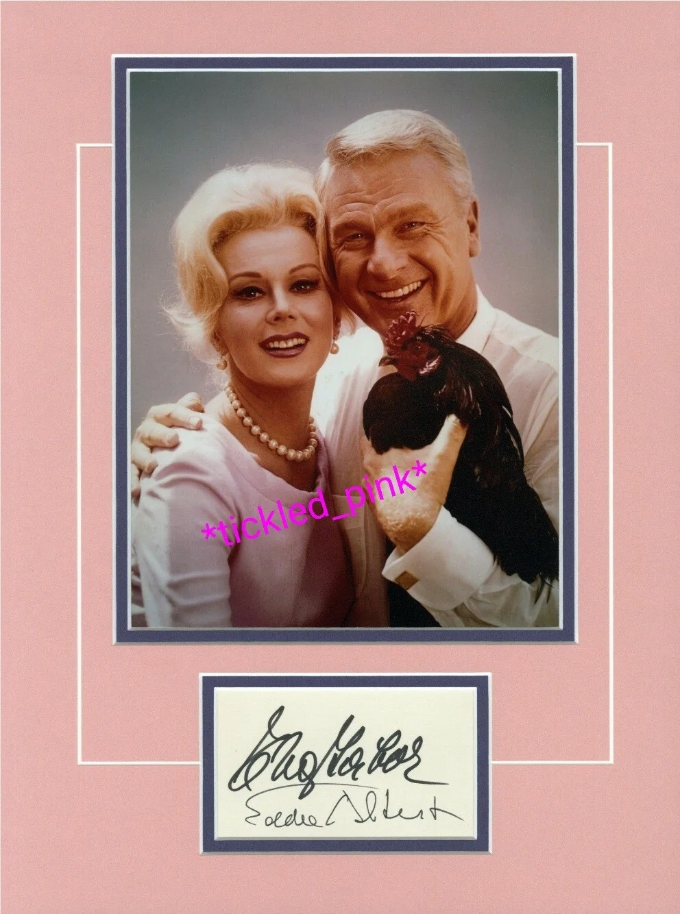 Eddie Albert and Eva Gabor — Green Akers-Eddie Albert/Eva Gabor double matted Photo & jointly Signed Card COA