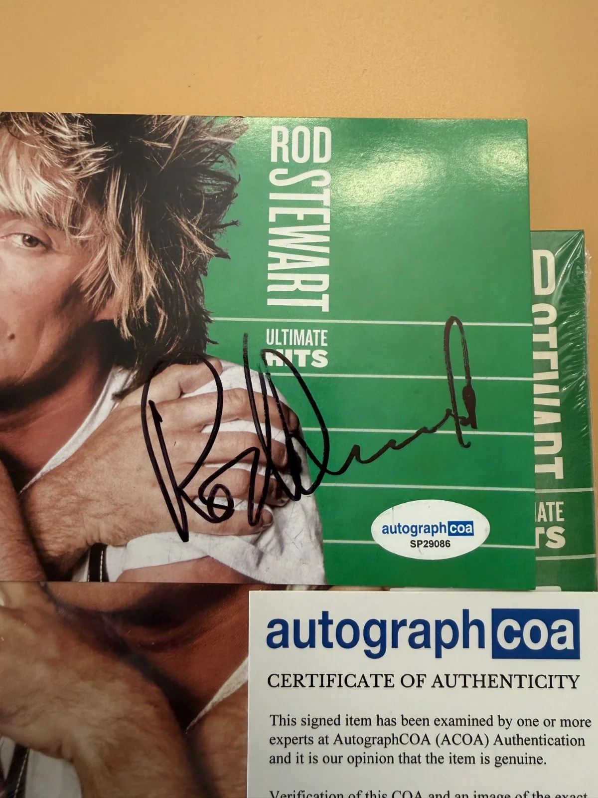 SIGNED Rod Stewart Ultimate Hits CD Postcard Autograph ACOA SP29086, image 2