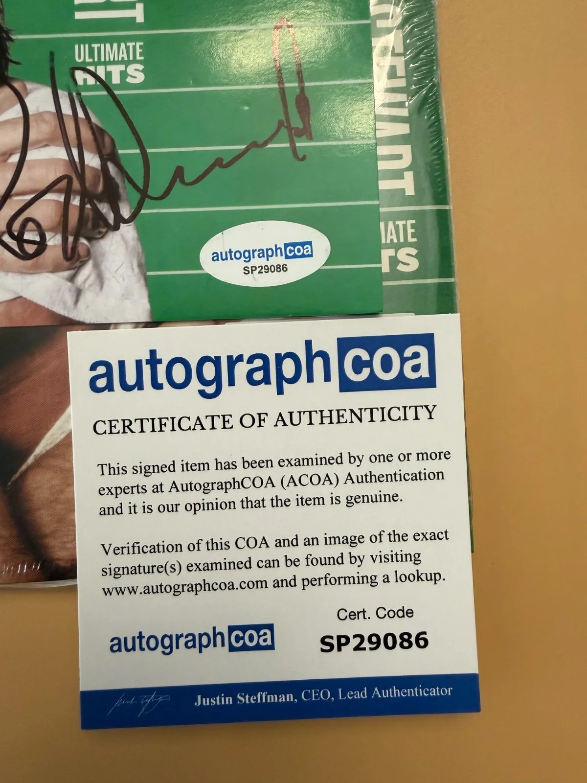 SIGNED Rod Stewart Ultimate Hits CD Postcard Autograph ACOA SP29086, image 3