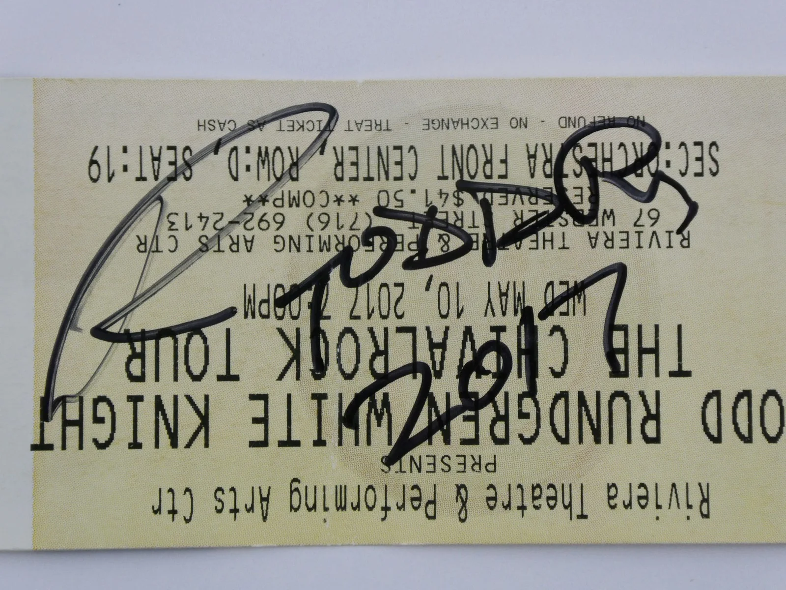 Todd Rundgren Signed Concert Ticket 2017 White Knight The Chivalrock Tour, image 2