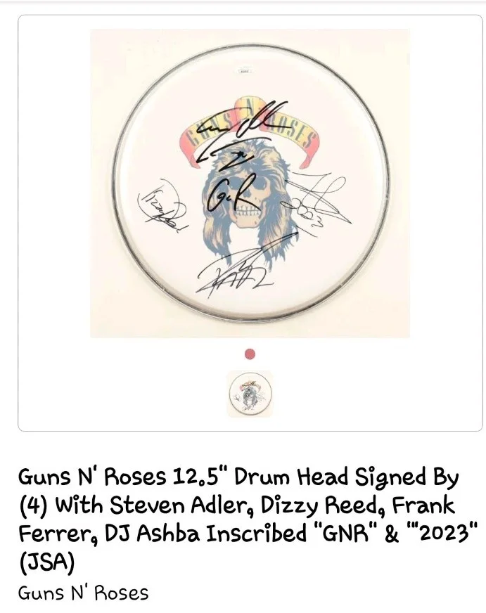 Guns N Roses Signed 12.5" Drum Head 🥁 S. Adler, DJ Ash, Frank, Dizzy Reid JSA, изображение 2