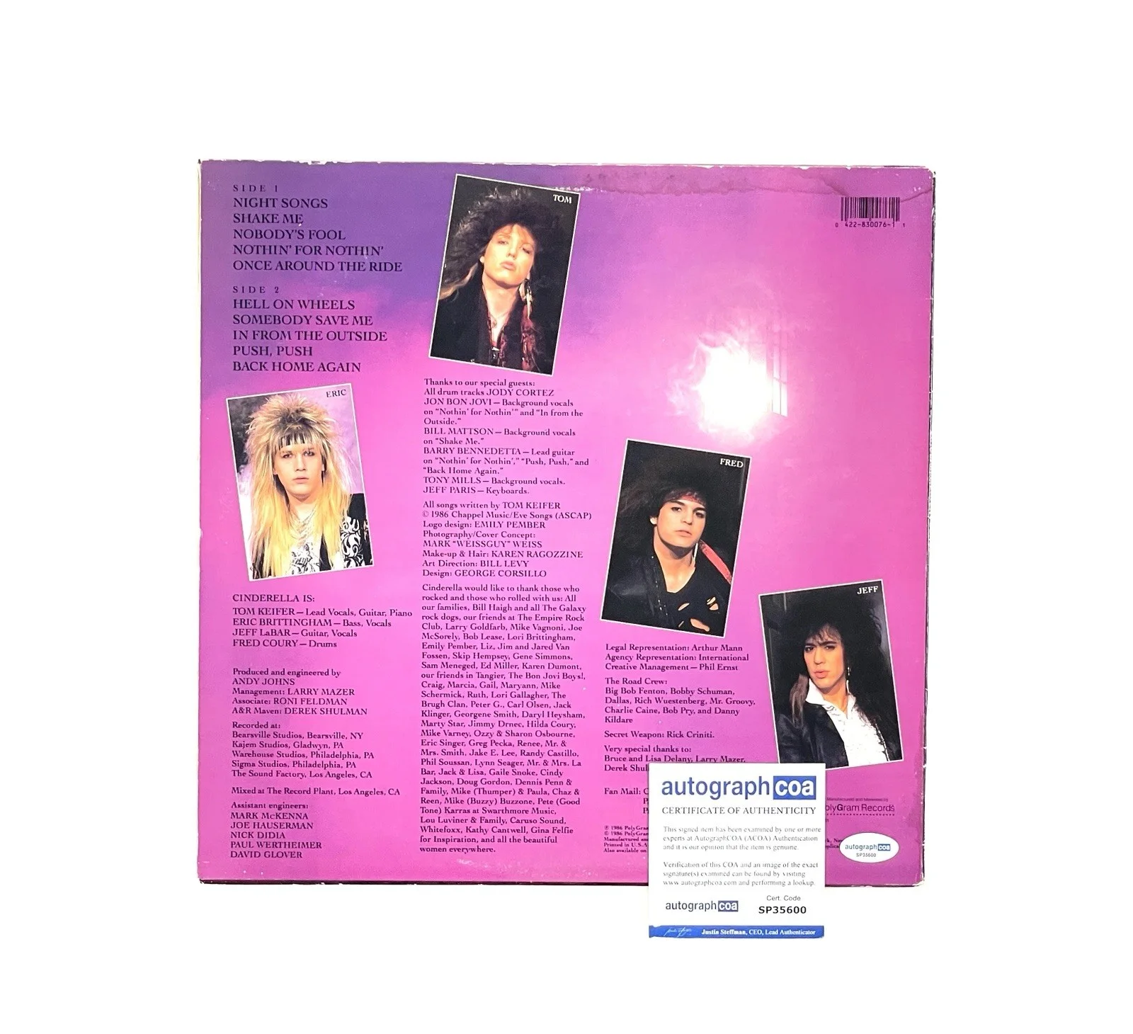 Cinderella Tom Keifer Autographed Night Songs Vintage Vinyl Record Album Signed, изображение 3