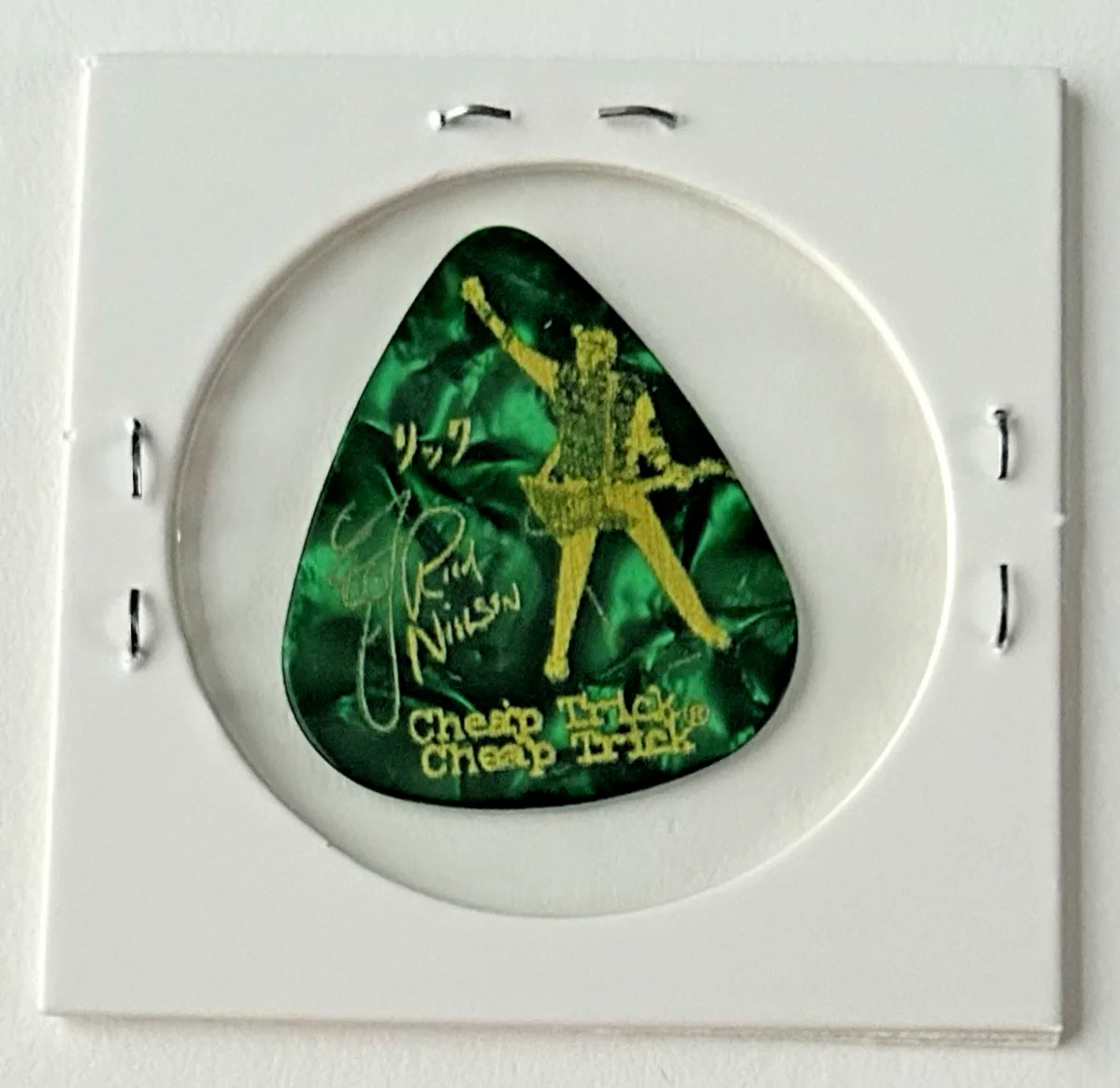 Cheap Trick - Rick Nielsen Tour Guitar Pick - We're All Alright - Green Pearl, image 2