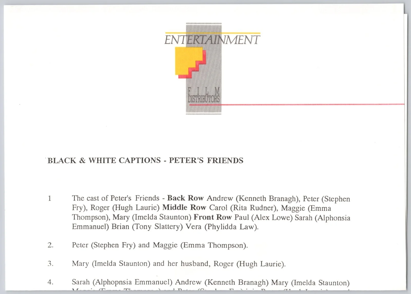 Peter's Friends Movie Photo 8 x 10 in Emma Thompson Hugh Laurie Kenneth Branagh, изображение 3