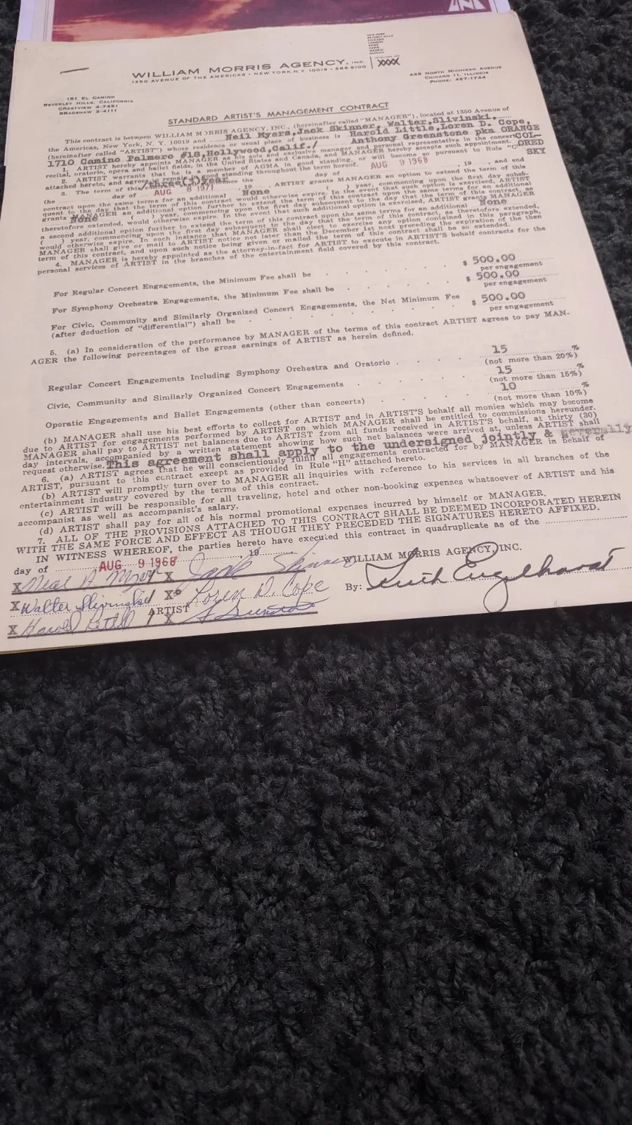 Orange Colored Sky - Pop Psyche Contract Signed By 5 Members, image 2