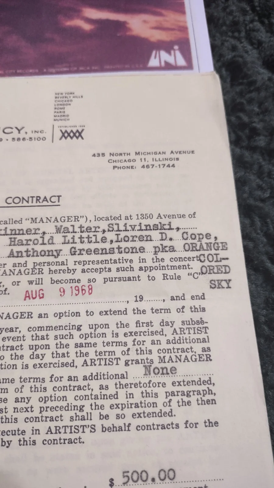 Orange Colored Sky - Pop Psyche Contract Signed By 5 Members, image 3