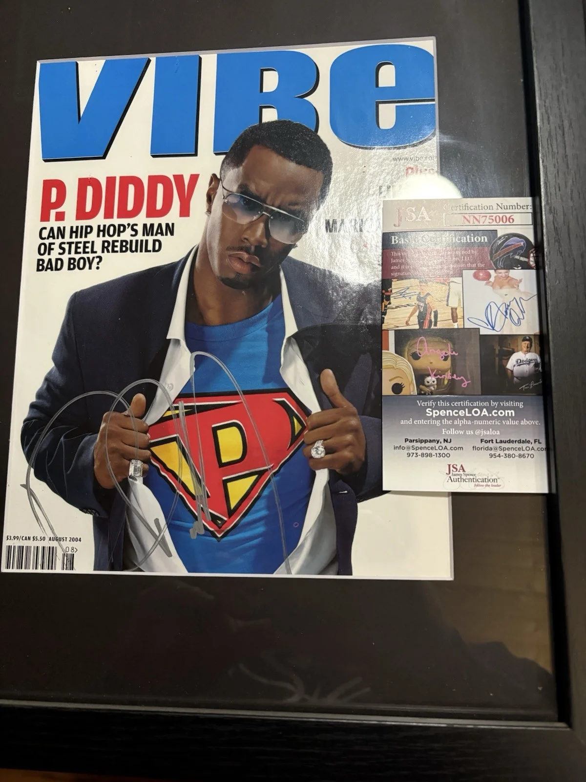 P Diddy Signed Framed Vibe Magazine Cover JSA COA, image 2