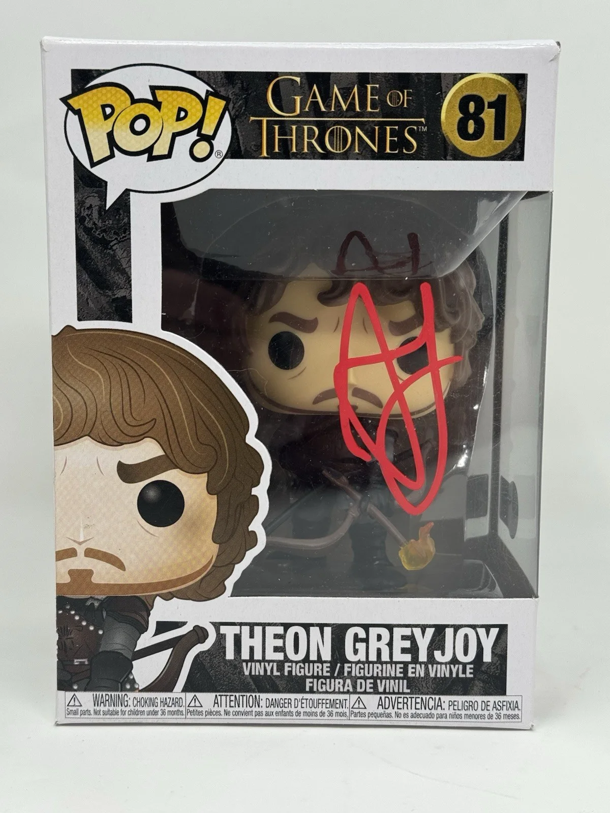 Alfie Allen — Alfie Allen Signed Theon Greyjoy Game of Thrones Funko Pop #81 Autograph Beckett, изображение 2