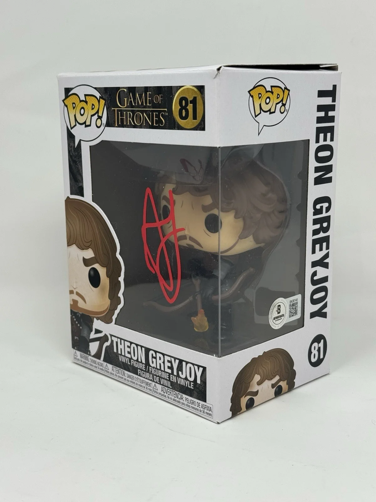 Alfie Allen — Alfie Allen Signed Theon Greyjoy Game of Thrones Funko Pop #81 Autograph Beckett, изображение 3