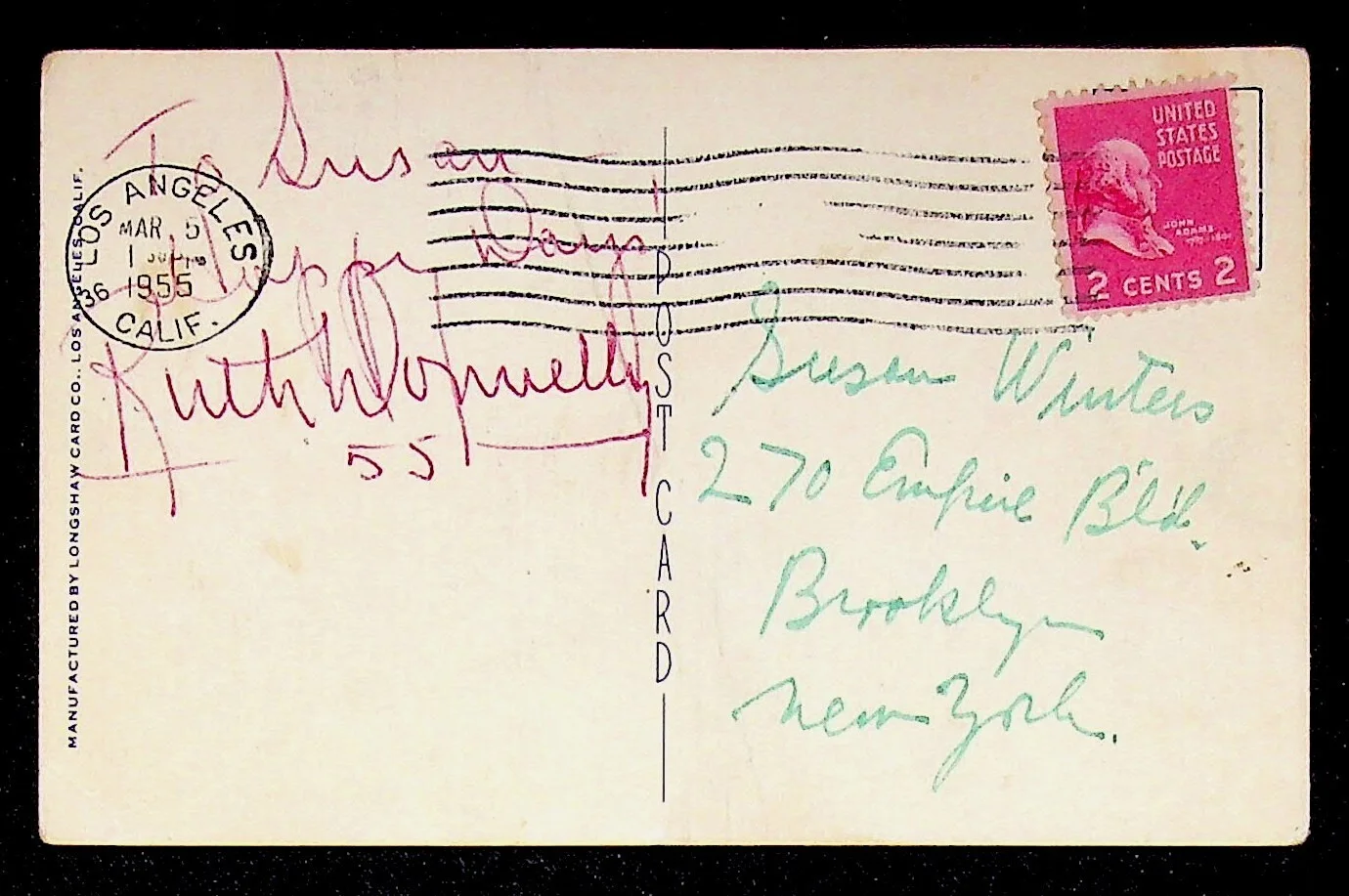 Ruth Donnelly — Ruth Donnelly Signed Postcard 1955 Autograph Actress Susan Winters, image 2