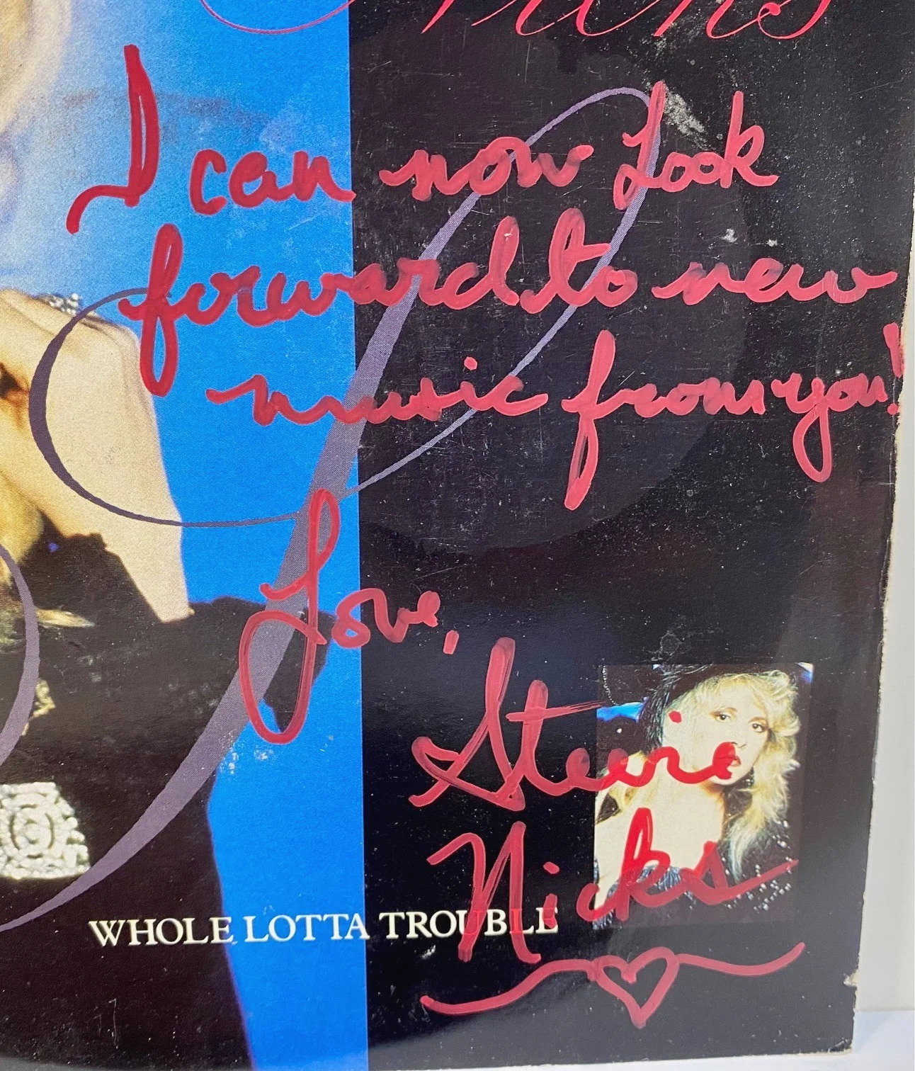 1989 Stevie Nicks Whole Lotta Trouble 45 Record Signed w/ Inscription, изображение 3