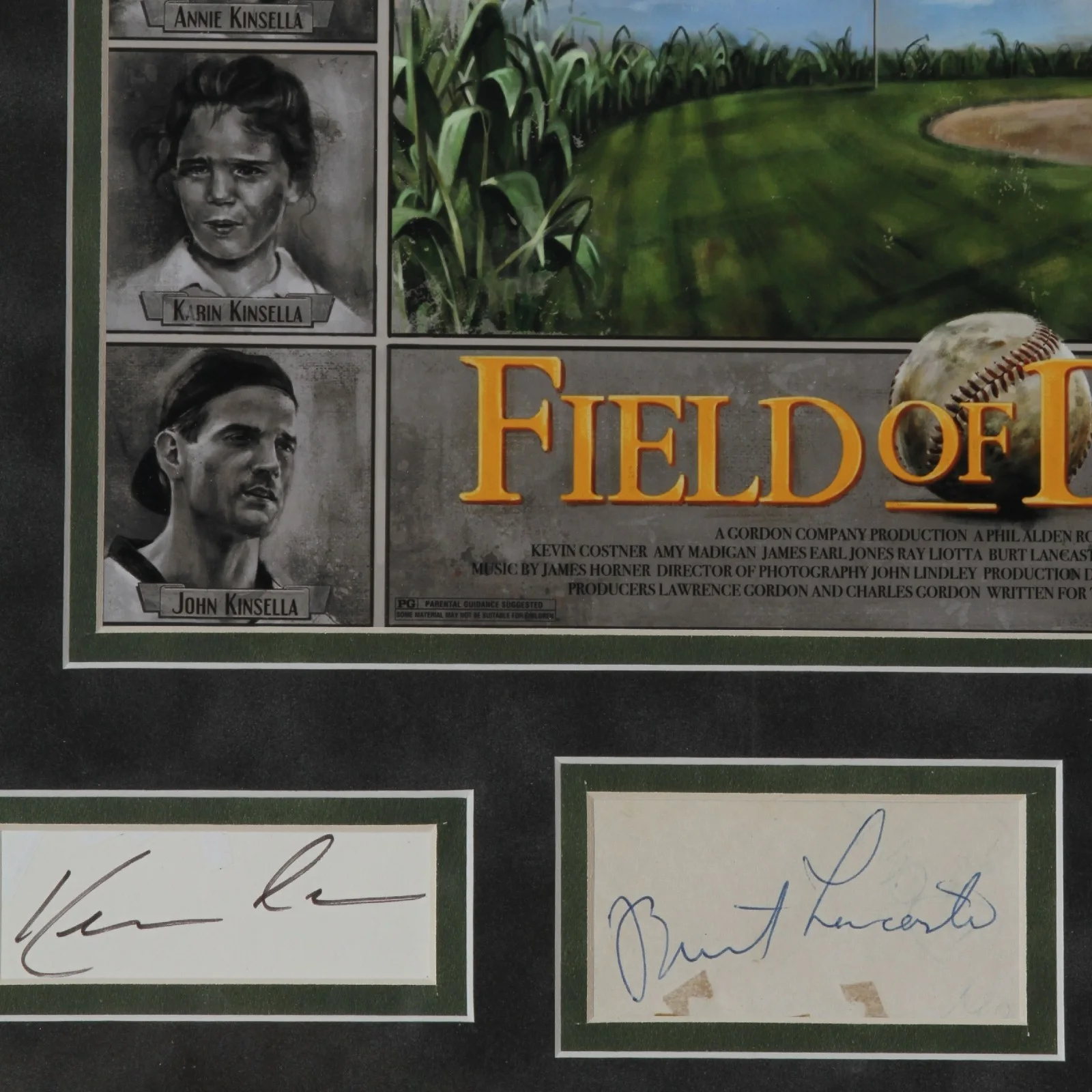 Kevin Costner, Ray Liotta, James Earl Jones, Burt Lancaster — Framed Field of Dream Autographs and Poster Costner, Jones, Lancaster, Liotta, изображение 2