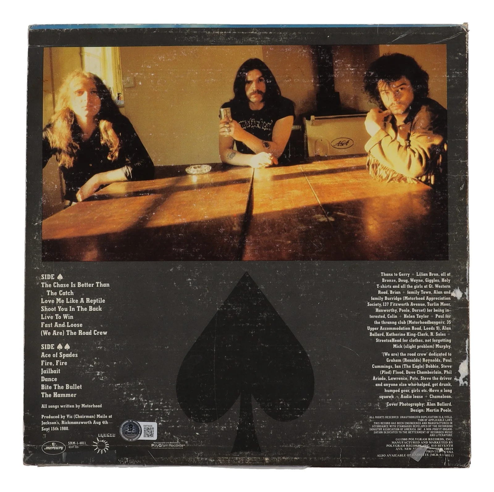 Mikkey Dee, Lemmy Kilmister — Lemmy Kilmister & Mikkey Dee 2X Signed Motorhead Ace Of Spades LP W/ Beckett BAS, изображение 2