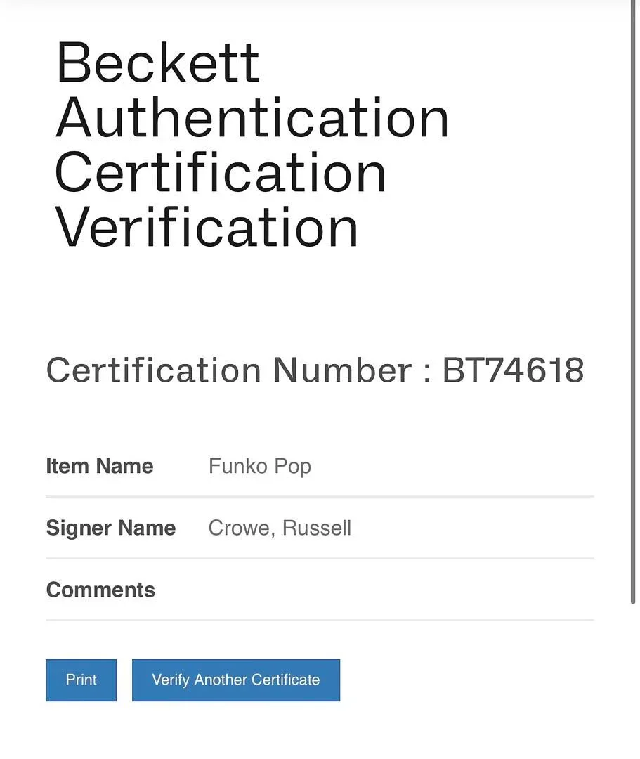 Russell Crowe signed "Zeus" Funko #1069 (Thor: Love and Thunder) - Beckett COA, image 5