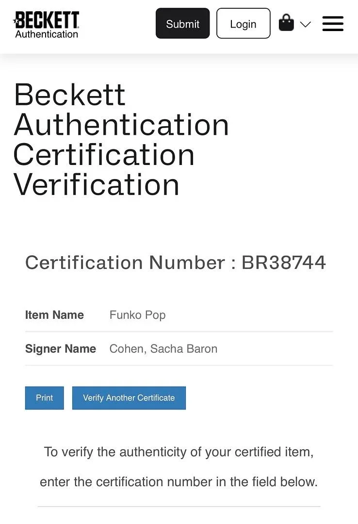 Sacha Baron Cohen Signed Funko Pop #185 Borat - Beckett COA, изображение 5