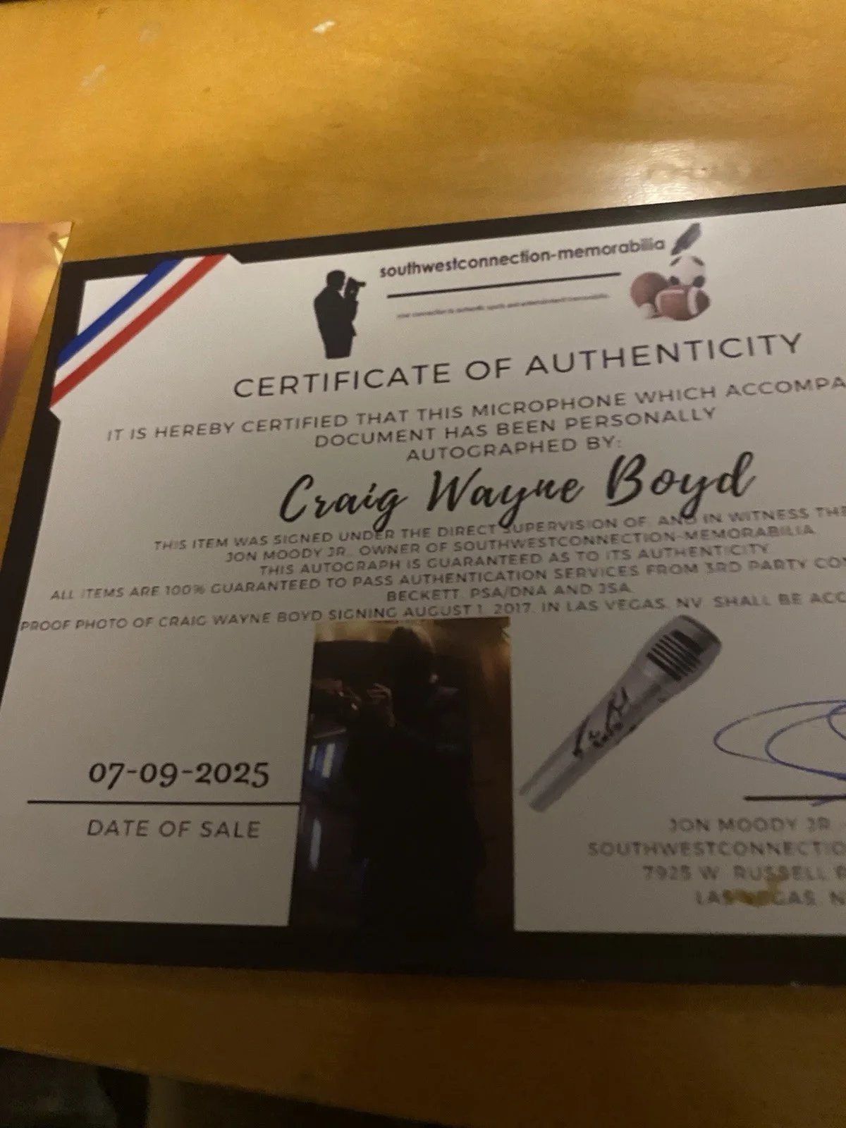 Craig Wayne Boyd Autographed Microphone with Certificate of Authenticity, image 3