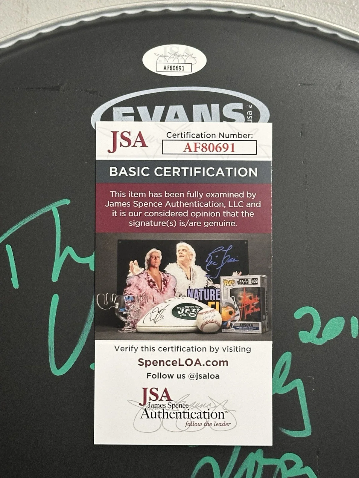 Vini Mad Dog Lopez Of Bruce Springsteen E. Street Band Signed Drumhead JSA COA, изображение 3
